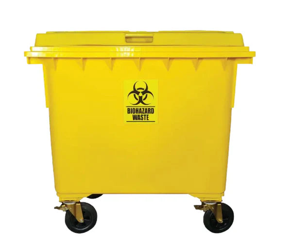 LARGE LOCKABLE BIOHAZARD WASTE CONTAINER WITH 4 WHEELS 660L