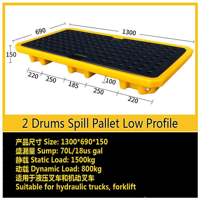Spilldoc® Low Profile 2 Drum Spill Pallet with drain plug SD002L