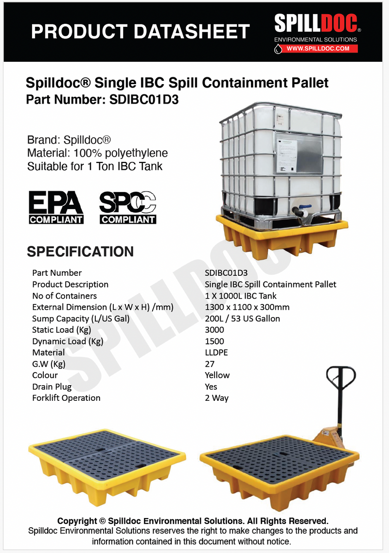 Spilldoc® Single IBC Spill Pallet SDIBC01L