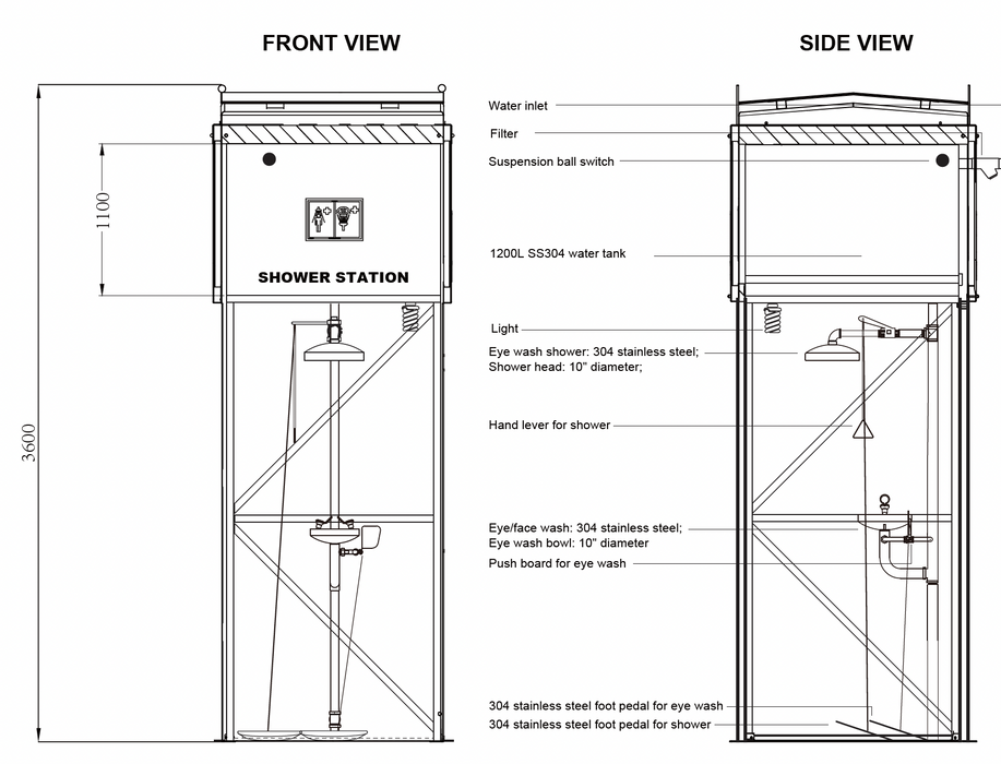 SELF-CONTAINED TANK FED ENCLOSED BOOTH SHOWER & EYEWASH STATION SD-602A