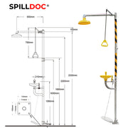 Combination Emergency Shower & Eyewash Station BD-550C for an immediate response to remove toxic or harmful substances. It comes with both hand push plate and foot pedestal for immediate flushing of water.